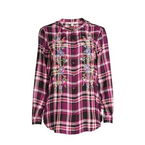 NEW The Pioneer Woman Embroidered Pink Plaid Tunic XL